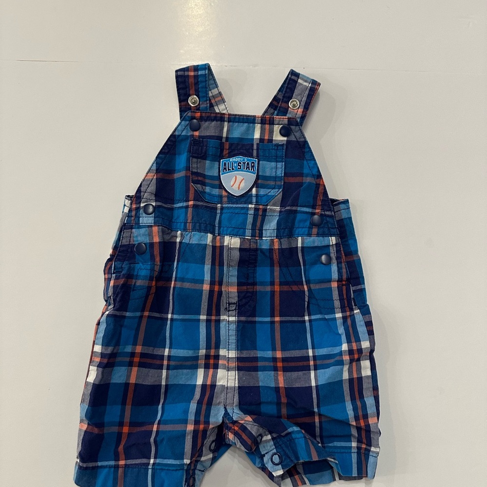 4/20$  Blue Plaid Baby Shortalls Short Overalls size Newborn